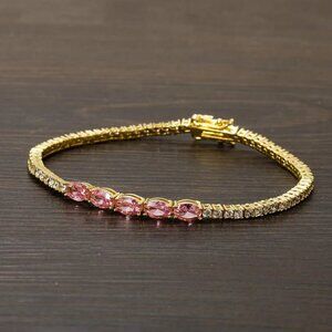 14K Gold Womens 1ct Diamond 2ct Pink Sapphire Gemstone Tennis Bracelet 7" 8" NEW